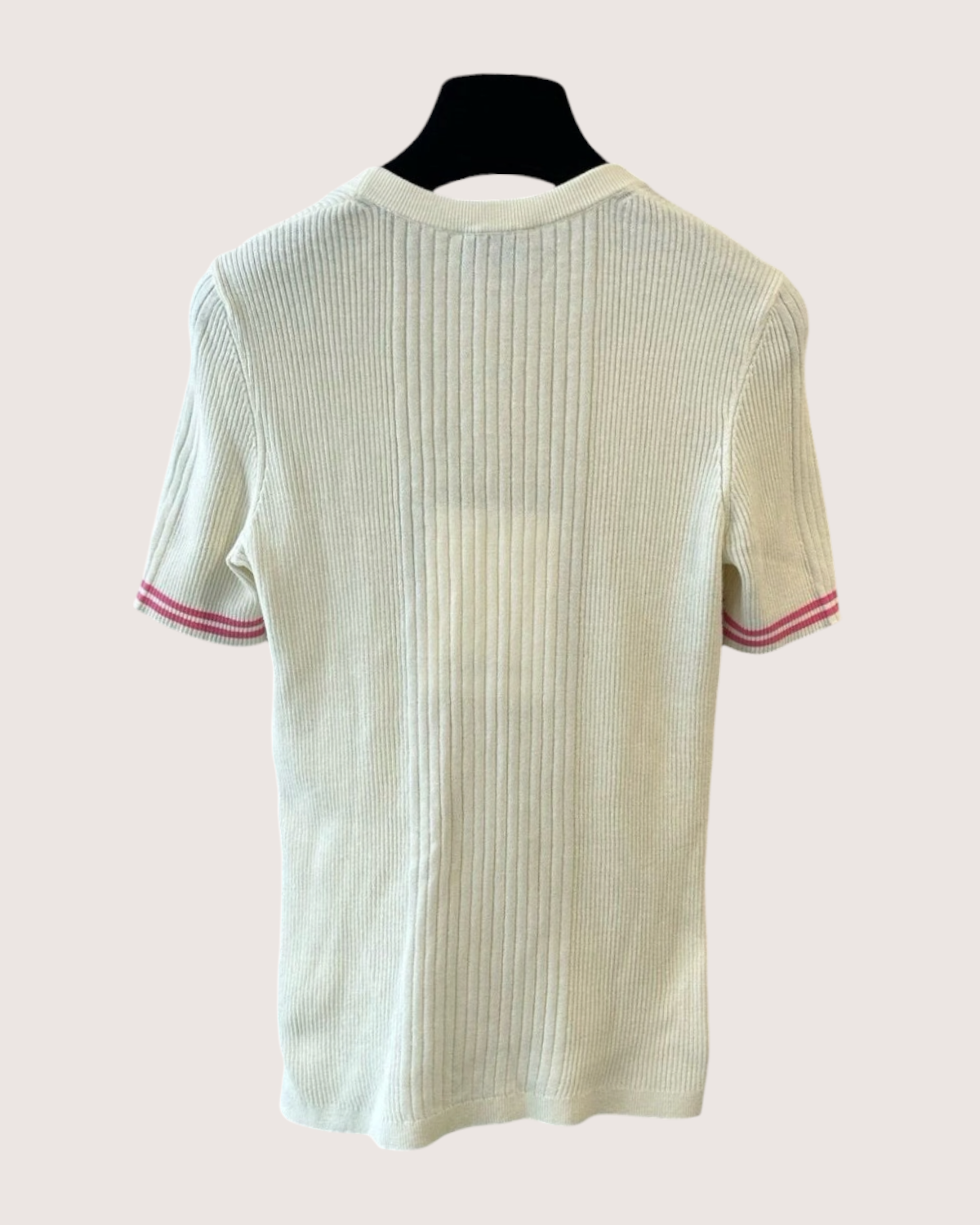 Chanel 25P Fish Motif Short-Sleeve Sweater Beige/Ecru, Pink, Black FR 34