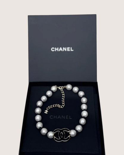 Chanel 25P CC Pearl Choker Necklace White ["One Size"]