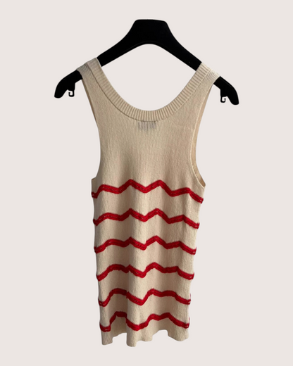 Chanel 26M Coco Beach Striped Tank Top Beige/Ecru, Red FR 34