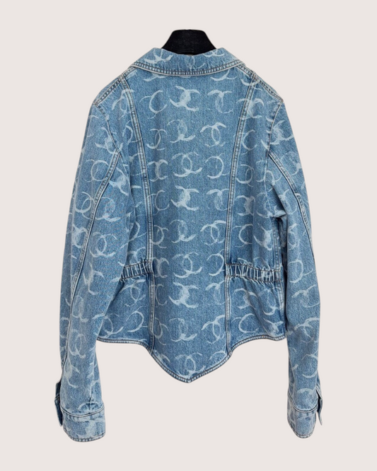Chanel 23B CC Denim Jacket Blue, White FR 38