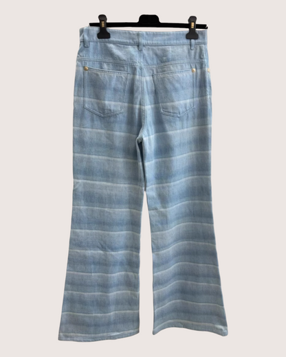 Chanel 26C Striped Wide-Leg Denim Jeans Blue, White FR 38