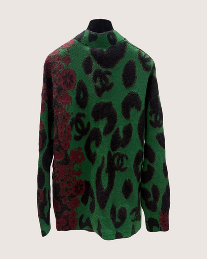 Chanel 23A Leopard Knit Cardigan Green, Black, Burgundy, Multicolor FR 34