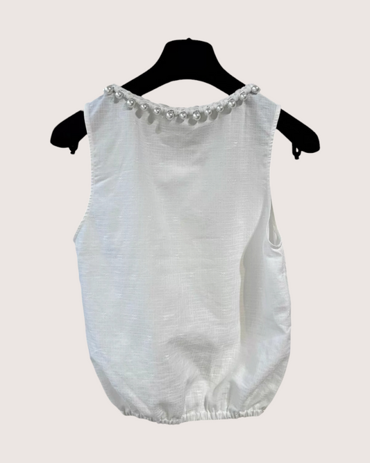 Chanel 25P Pearl-Trim Tank Top