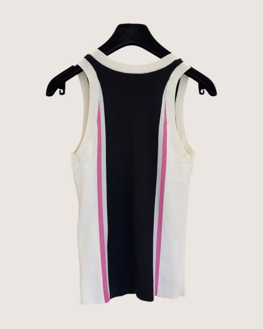 Chanel 23B Wool Sequin Logos Tank Top Black, Beige/Ecru, Pink FR 38