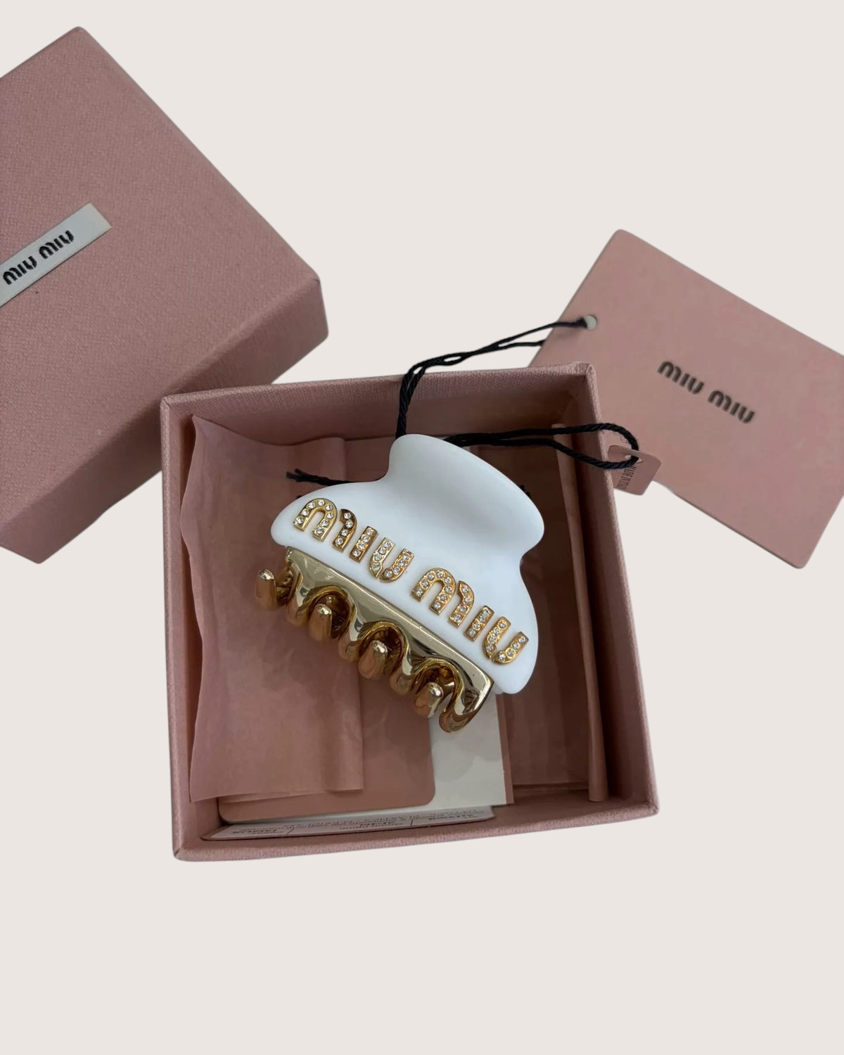 Miu Miu Crystal Logo Hair Claw White, Gold One Size