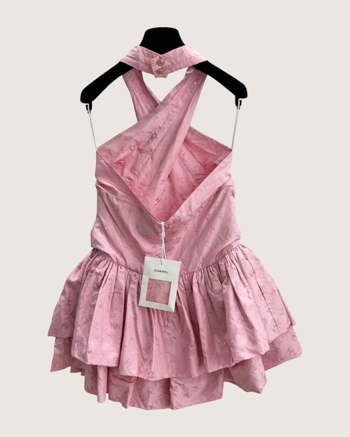 Chanel 26C Halter CC Jacquard Mini Dress Pink FR 38