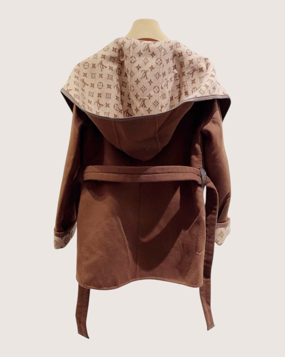 Louis Vuitton Monogram Belted Coat Brown, Beige/Ecru FR 32