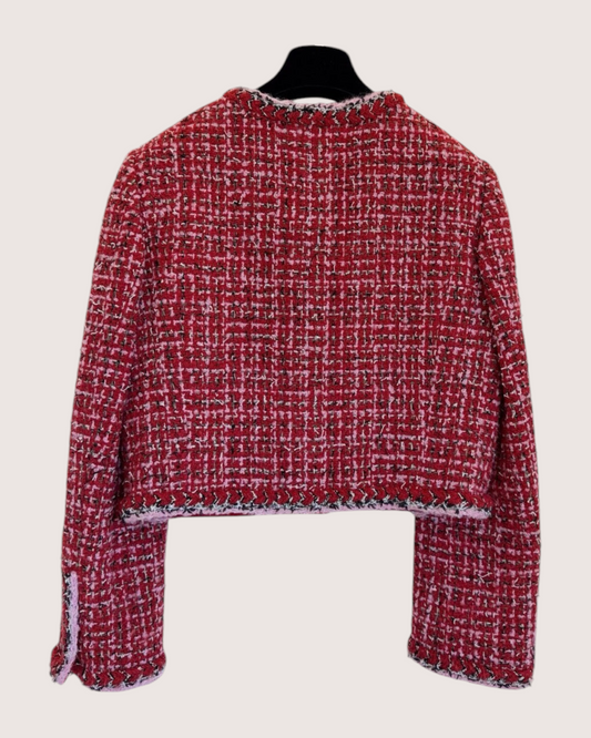 Chanel 25K Cropped Tweed Four-Pocket Jacket Red, Pink, Multicolor FR 34