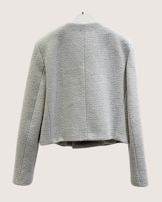 Celine Cropped Double-Breasted Tweed Jacket Grey FR 38