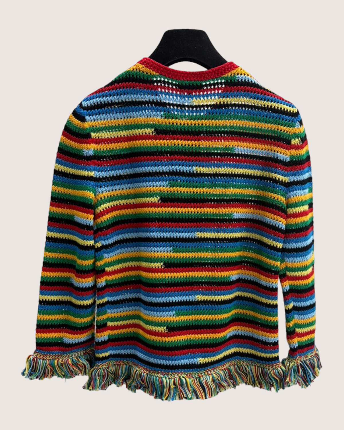 Chanel 26M Coco Beach Striped Fringe Cardigan Red, Blue, Multicolor FR 34