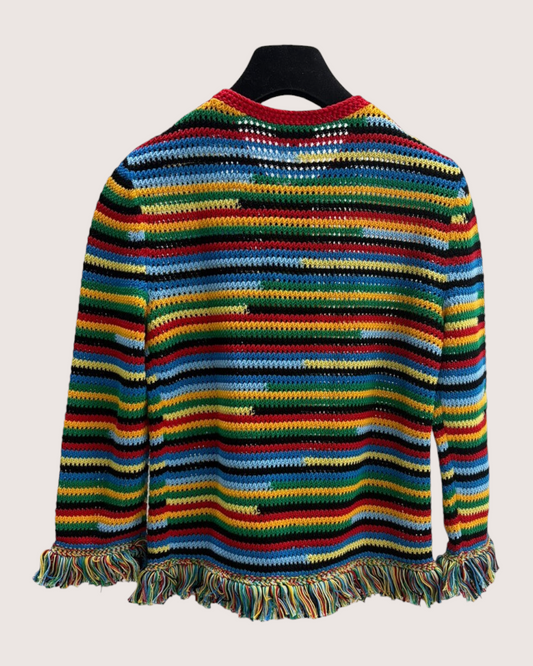 Chanel 26M Coco Beach Striped Fringe Cardigan Red, Blue, Multicolor FR 34