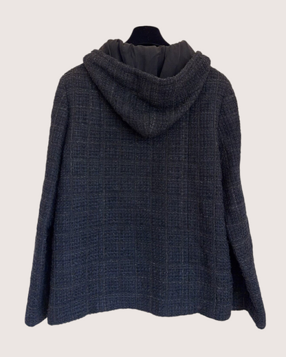 Chanel 25B Hooded Tweed Jacket Navy, Black FR 40