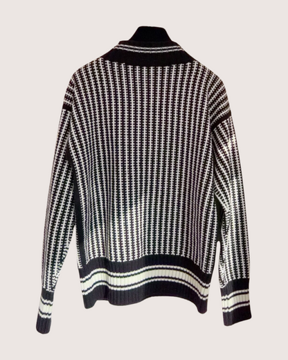 Chanel 26N Coco Neige Wool Striped Sweater Black, Beige/Ecru FR 34