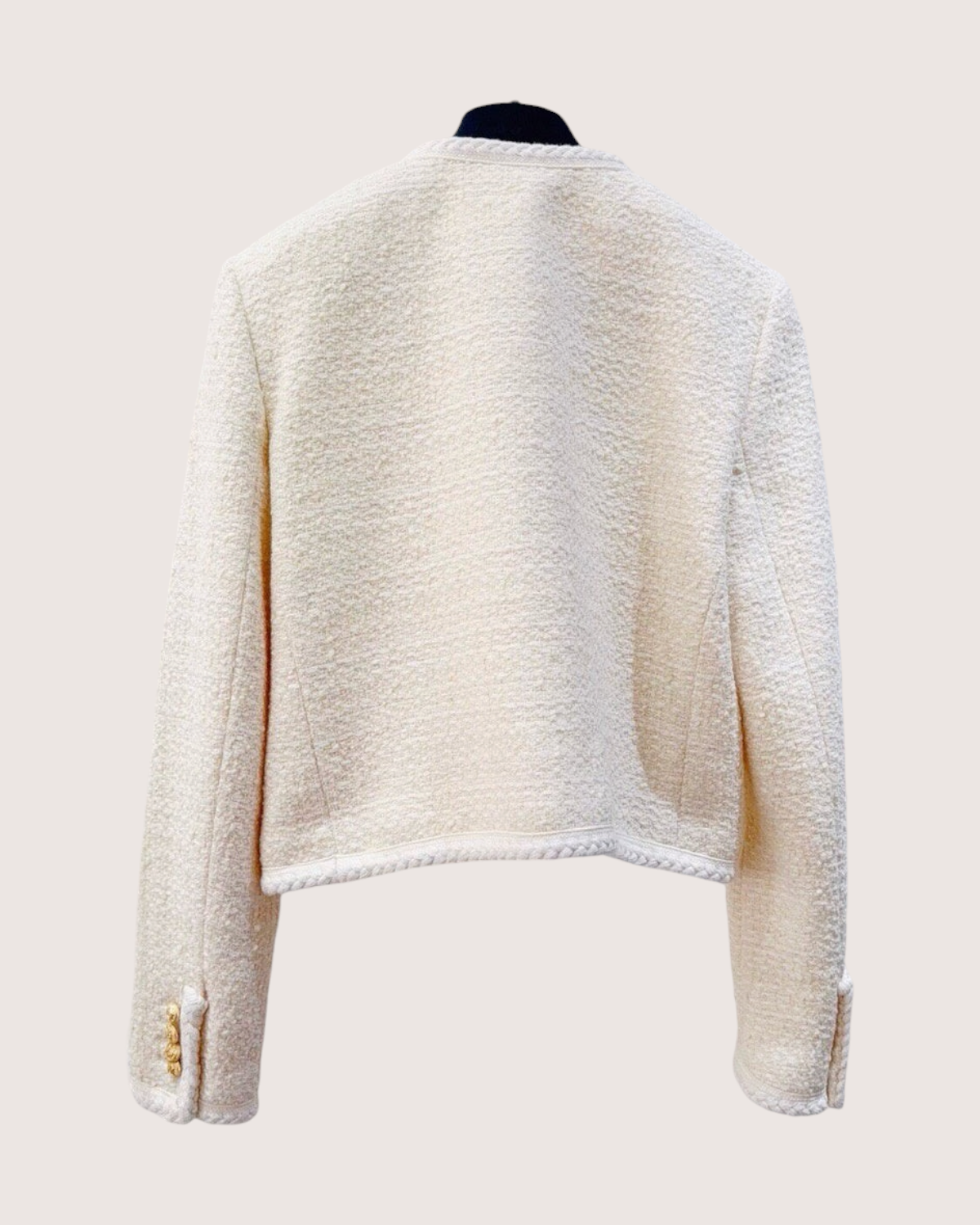 Celine Tweed Cropped Jacket Beige/Ecru FR 38