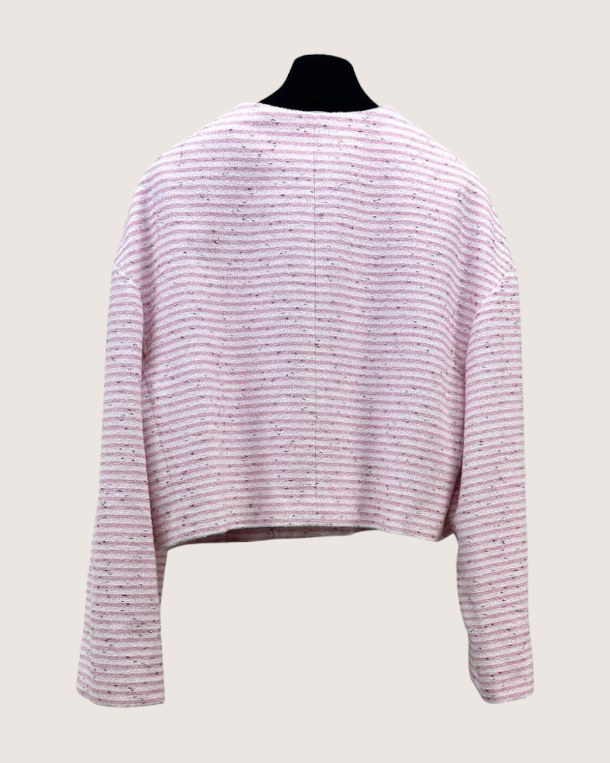Chanel 24C Striped Tweed Crewneck Shimmer Jacket Pink, White FR 40
