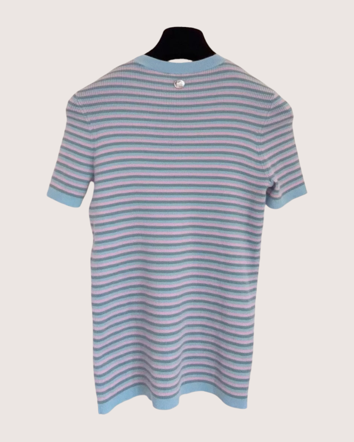 Chanel 25B Striped Cashmere Short-Sleeve Top Blue, Pink, Green, Multicolor FR 40