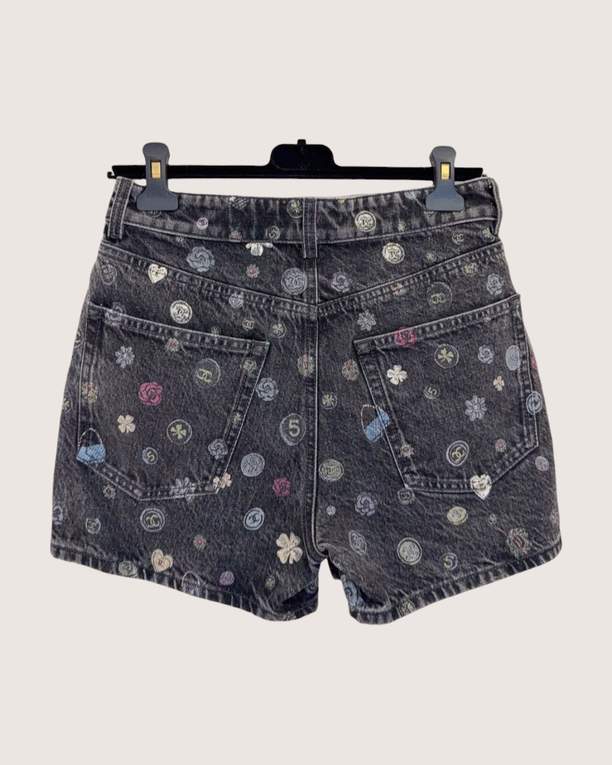 Chanel 25B Printed Denim Shorts Grey, Multicolor FR 36