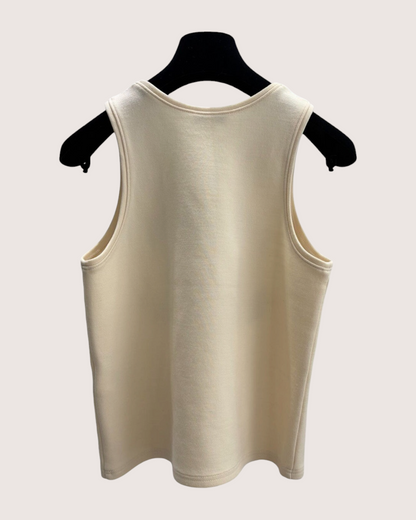 Chanel 20A Wool CC Camellia Vest Beige/Ecru, Black FR 36