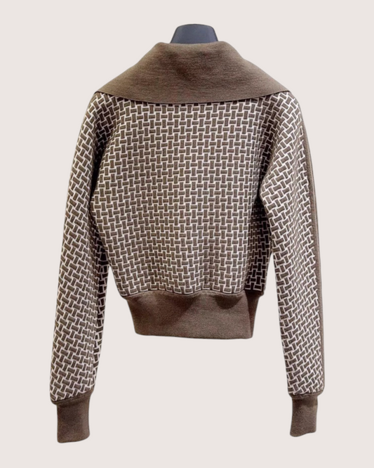 Hermès Monogram Wool Zip-Up Jacket Brown, Beige/Ecru FR 34