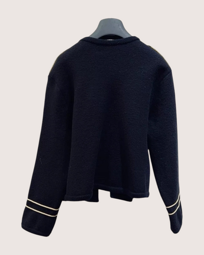 Celine Wool Braid-Trim Military Jacket Black, Gold FR 38