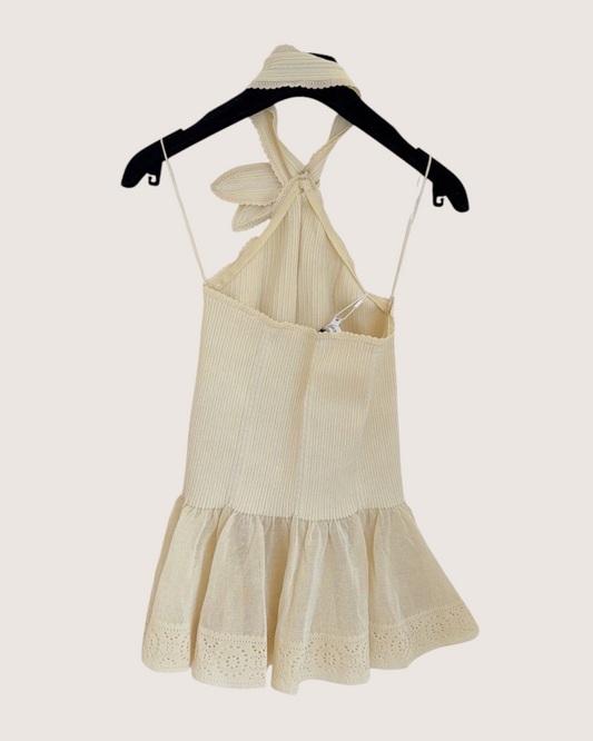 Chanel 26C Halter Mini Dress Beige/Ecru FR 36