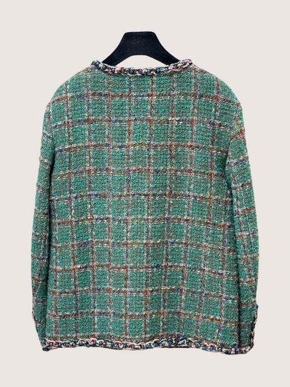 Chanel 23A Plaid Tweed Jacket Green, Multicolor FR 34
