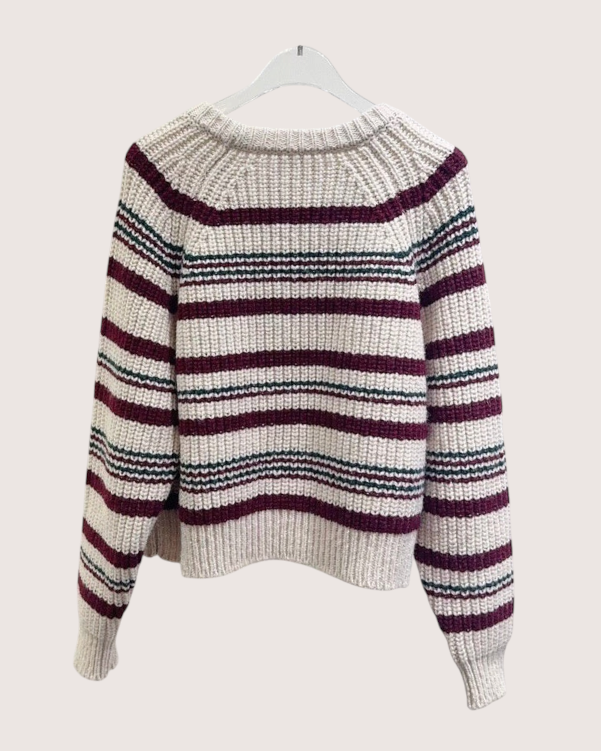 Celine Wool Striped Sweater Beige/Ecru, Burgundy, Green FR 34
