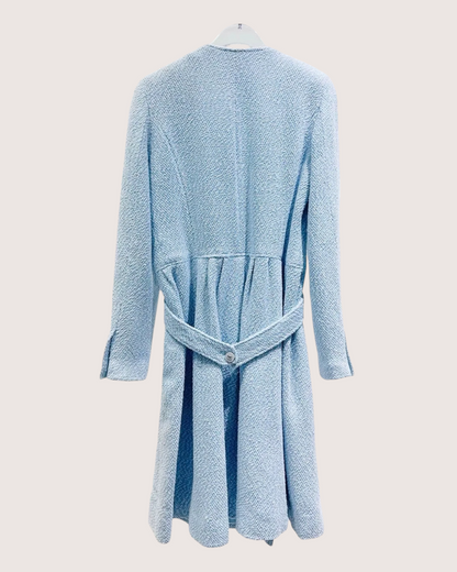 Chanel 96P Belted Tweed Coat Blue, White FR 36
