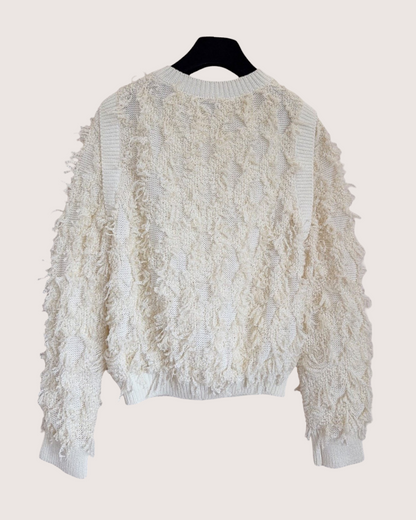 Chanel 21S Fringe Cardigan Beige/Ecru FR 36
