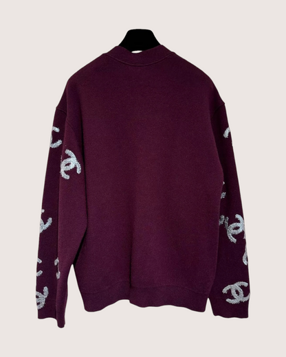 Chanel 22A CC Logo Sequin Cashmere Cardigan