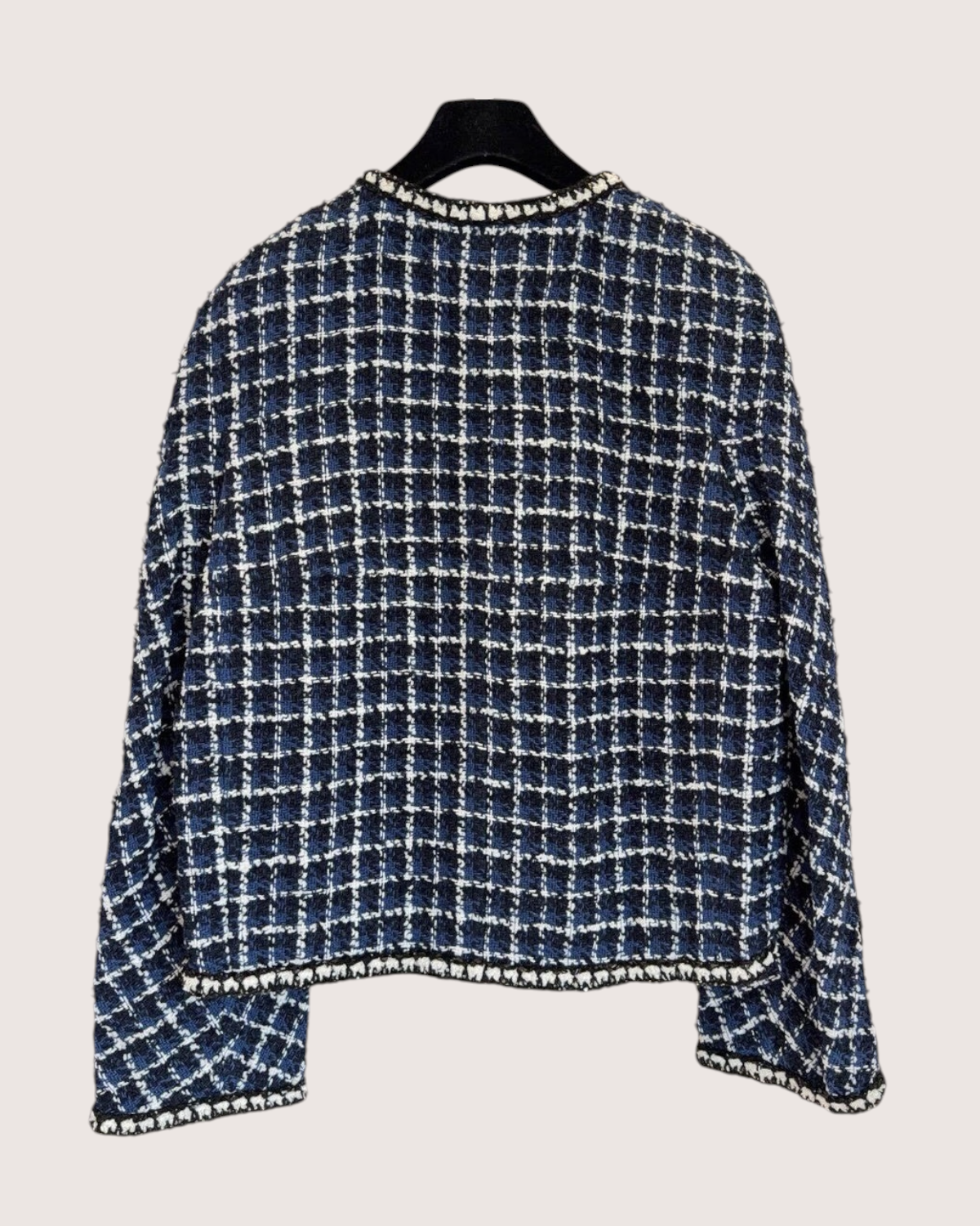 Chanel 23P Checked Tweed Jacket Blue, Black, Beige/Ecru FR 38