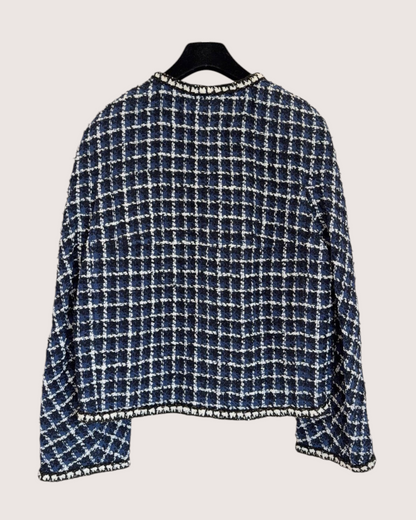 Chanel 23P Checked Tweed Jacket Blue, Black, Beige/Ecru FR 38