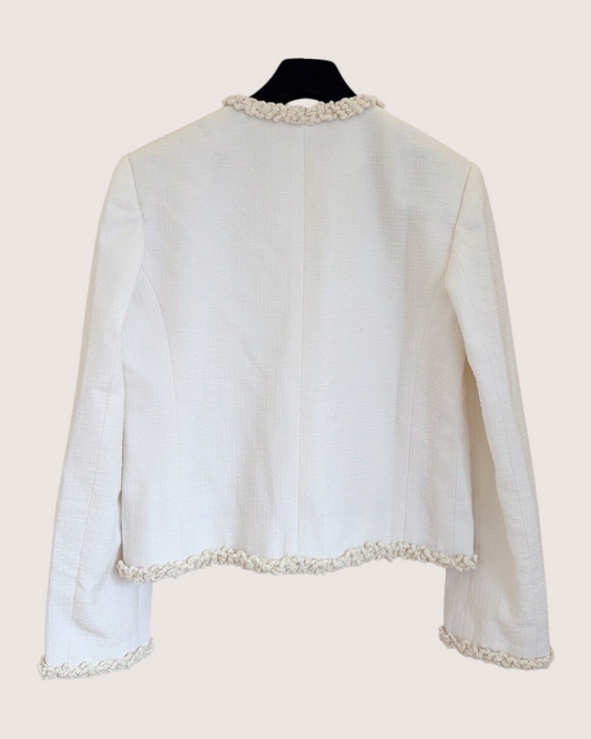 Chanel 26A Tweed Fringe-Trim Jacket White, Beige/Ecru FR 36