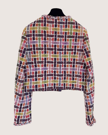 Chanel 23A Checked Tweed Jacket Red, Burgundy, Pink, Multicolor FR 36