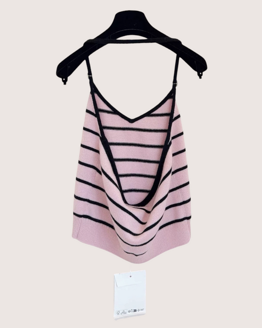 Chanel 25S Striped Cashmere Vest - Pink, Black, view 2
