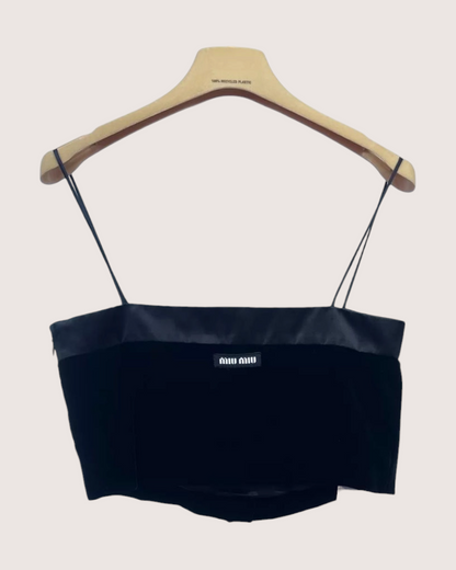 Miu Miu Velvet Bow Crop Top Black IT 38