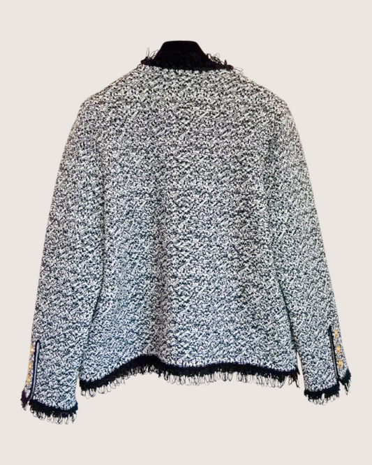 Chanel 26A Fringe-Trim Jacket Black, White FR 40