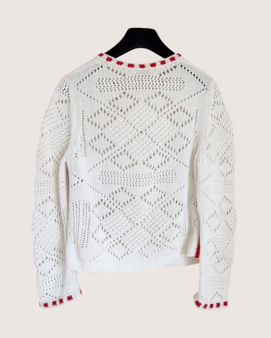 Chanel 24P Openwork Cardigan White, Red FR 36