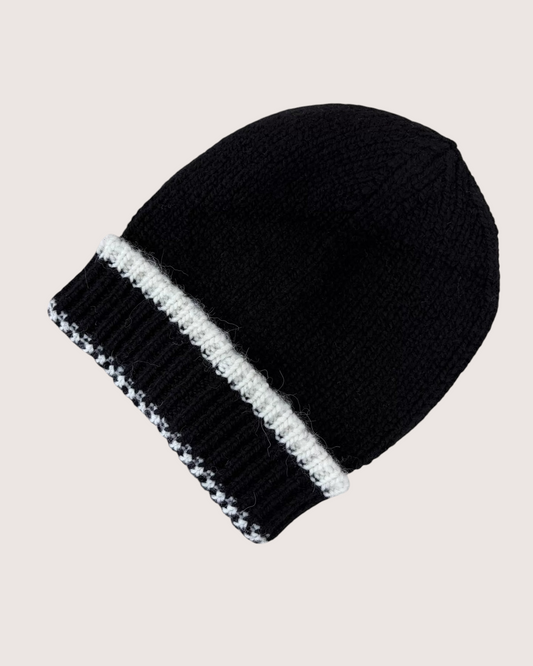 Chanel 26A Cashmere CC Logo Hat - Black, White, view 2