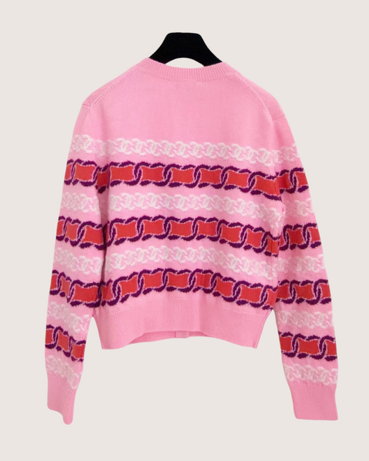 Chanel 23B Cashmere Striped Cardigan Pink, Red, Purple, Multicolor FR 38