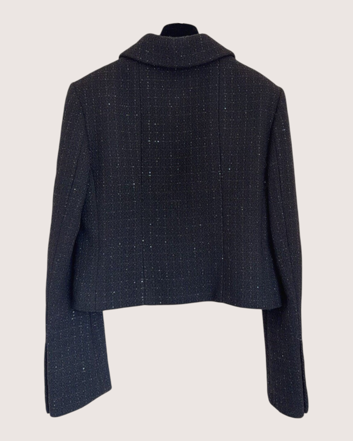 Chanel 25K Sequin Tweed Cropped Jacket Black, Silver FR 38