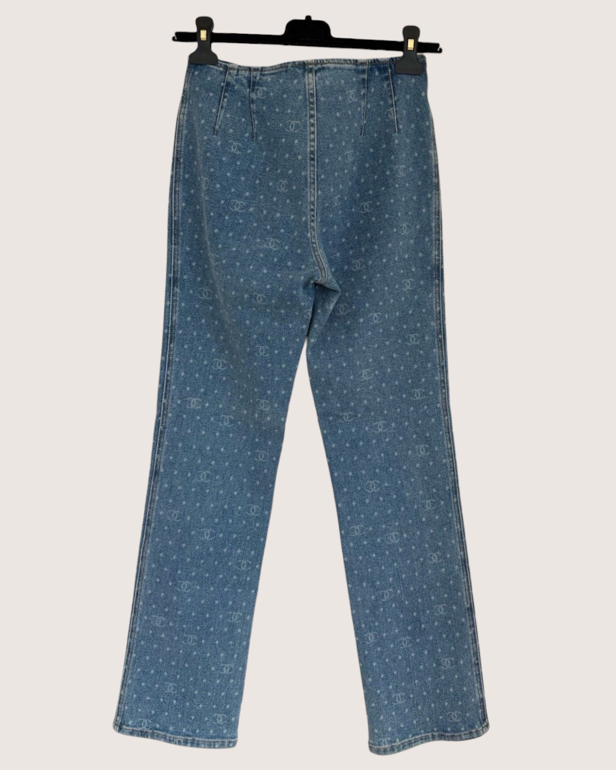 Chanel 23P CC Polka-Dot Straight Denim Jeans Blue FR 38