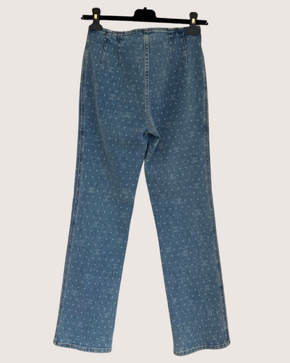 Chanel 23P CC Polka-Dot Straight Denim Jeans Blue FR 38