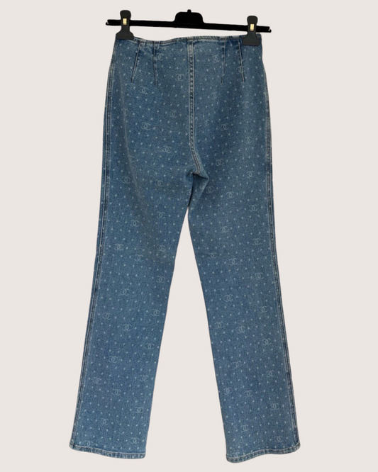 Chanel 23P CC Polka-Dot Straight Denim Jeans Blue FR 38