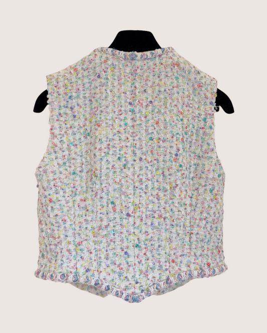Chanel 23S Confetti Tweed Vest White, Multicolor FR 36