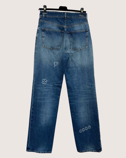 Chanel 24B Logo Heart Straight Denim Jeans Blue FR 38