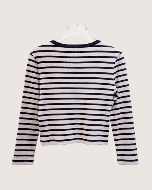 Miu Miu Striped Logo Long-Sleeve Crop Top Pink, Navy IT 38