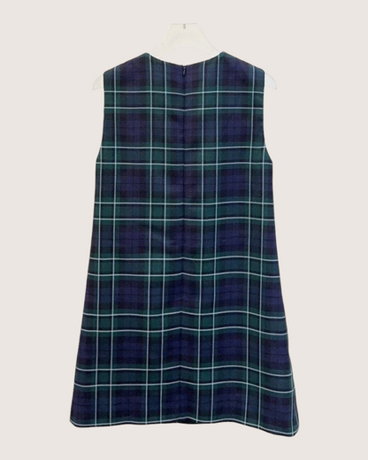Miu Miu Wool Tartan Logo Mini Dress Navy, Green, Multicolor FR 36