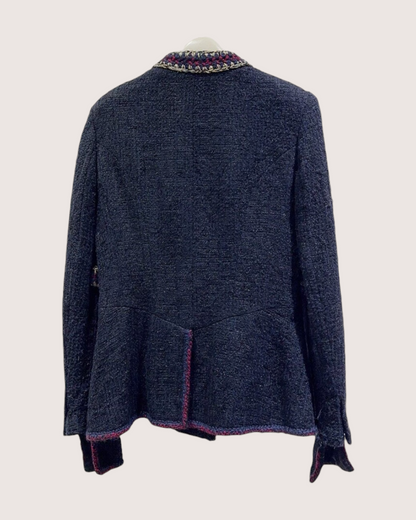 Chanel 09A Tweed CC-Button Jacket Navy, Burgundy, Gold FR 38