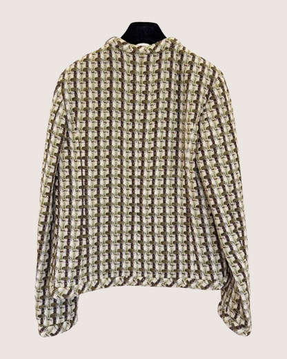 Chanel 23A Tweed Jacket Beige/Ecru, Green, Brown FR 36